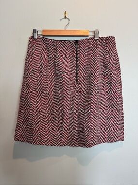 LOFT Black, Red and White Herringbone A-Line Skirt
